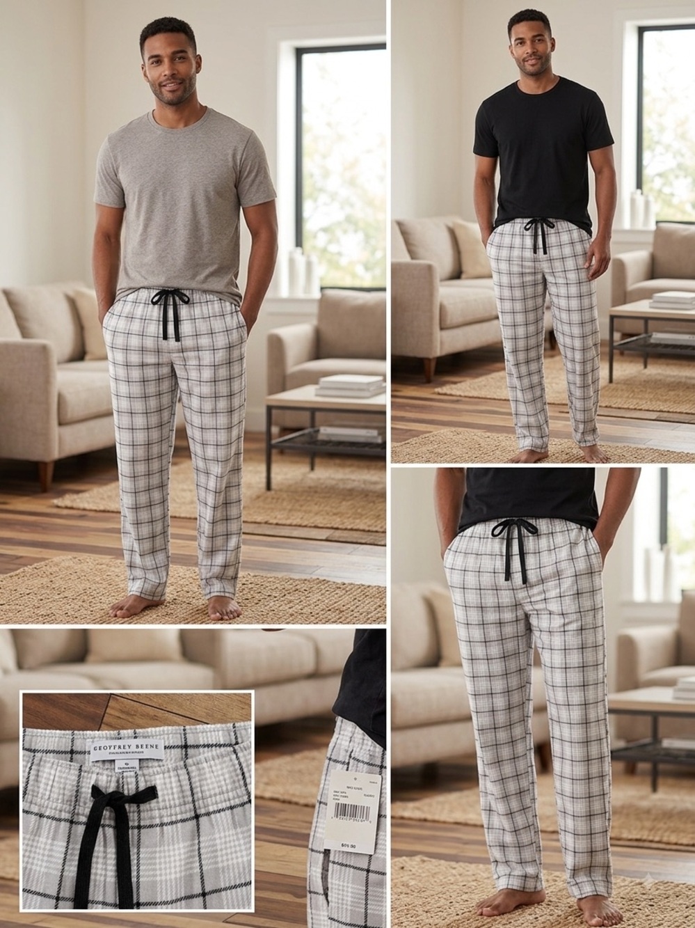 Geoffrey Beene Men’s Fleece Pajama Pants 2-Pack Plaid Size M
